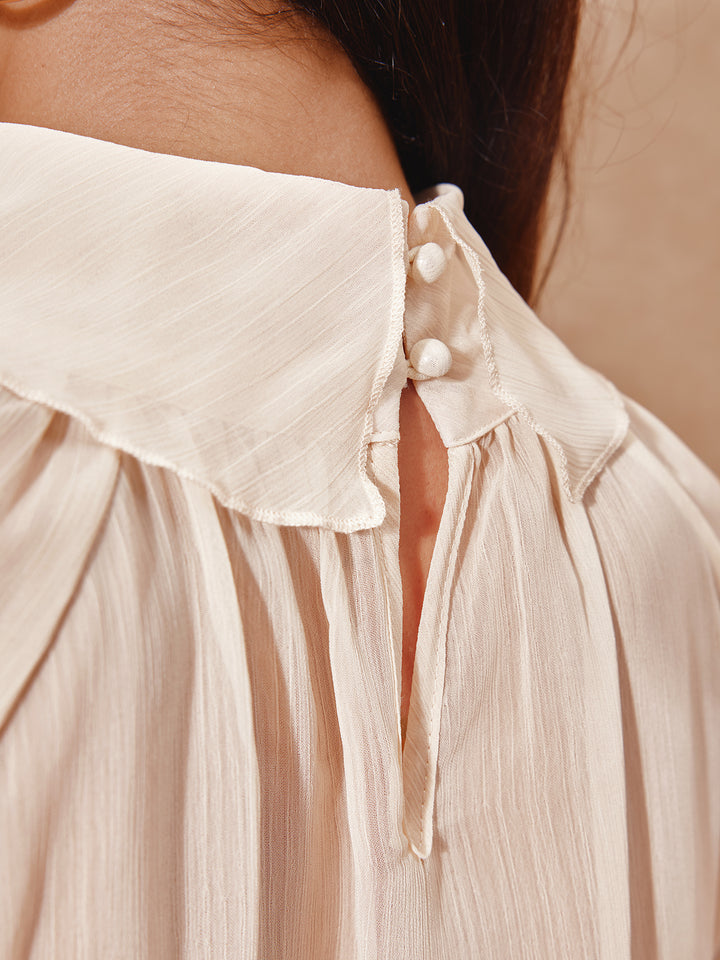 Chiffon Boho Plain Layered Ruffle High Neck Long Sleeve Blouse