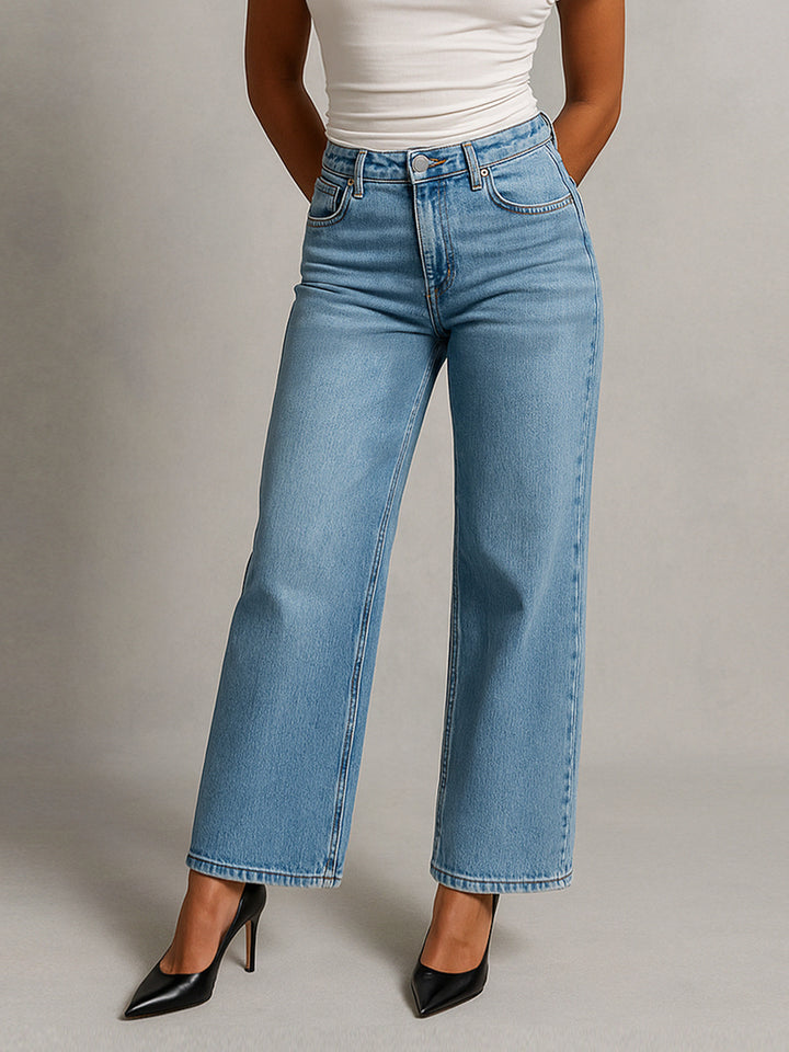 Casual Vintage Style Hellblau gewaschene Kontrastnähte Baggy Wide Leg Jeans