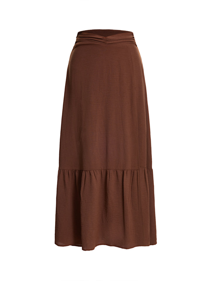 Boho Ruched Waist A Line Ruffle Hem Maxi Skirts