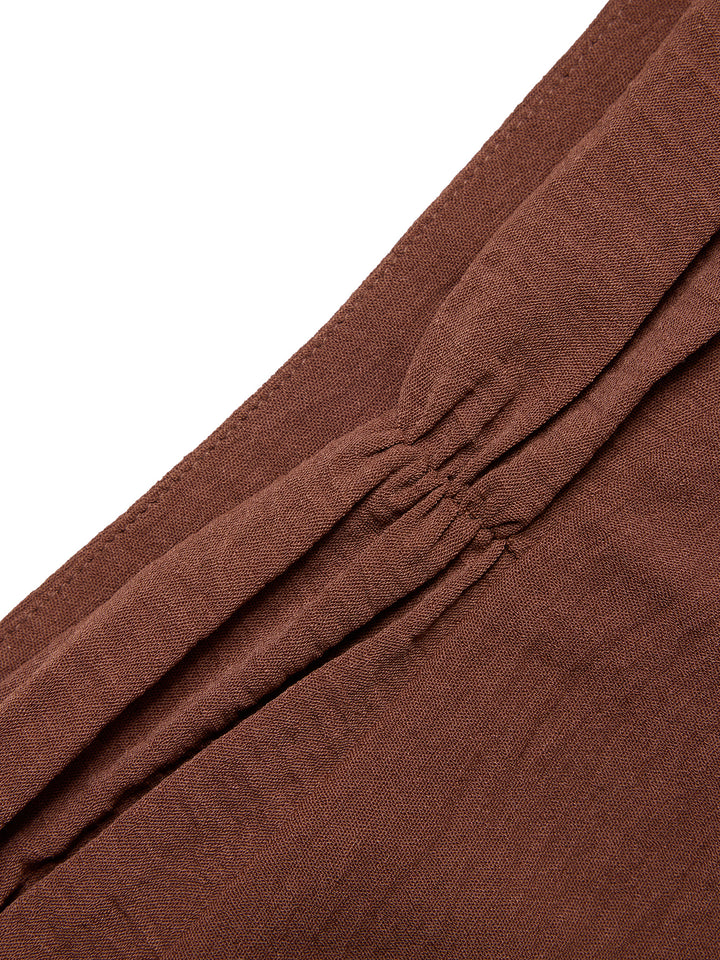 Boho Ruched Waist A Line Ruffle Hem Maxi Skirts