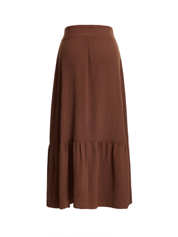 Boho Ruched Waist A Line Ruffle Hem Maxi Skirts
