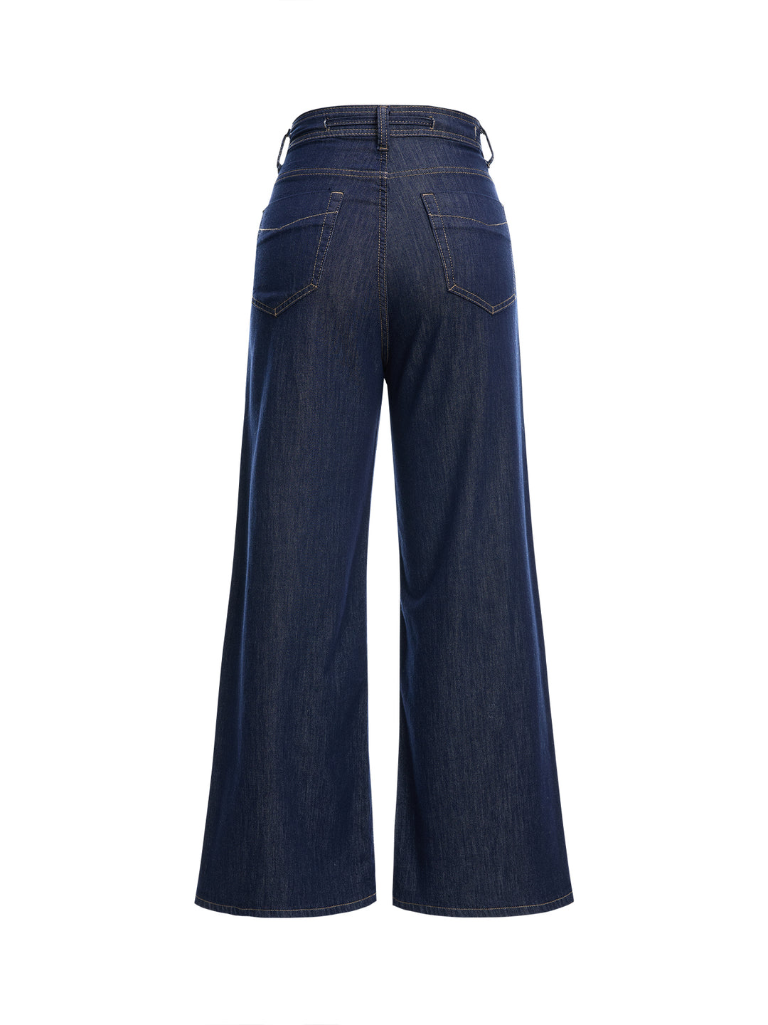 Casual Plain Wide Leg Drawstring Dark Blue Washed Jeans