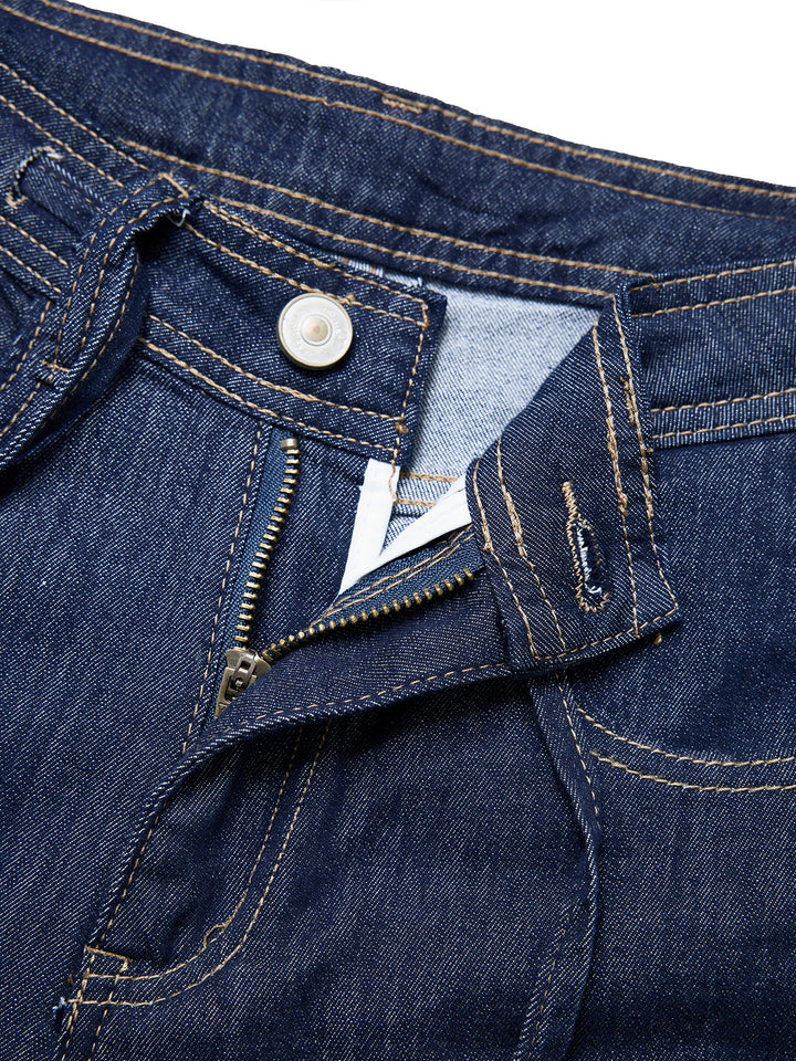 Casual Plain Wide Leg Drawstring Dark Blue Washed Jeans