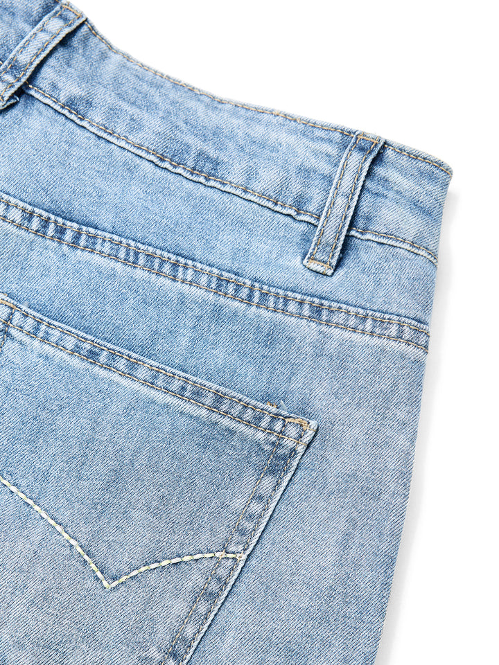 Casual Vintage Style Hellblau gewaschene Kontrastnähte Baggy Wide Leg Jeans
