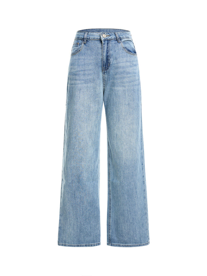 Casual Vintage Style Hellblau gewaschene Kontrastnähte Baggy Wide Leg Jeans