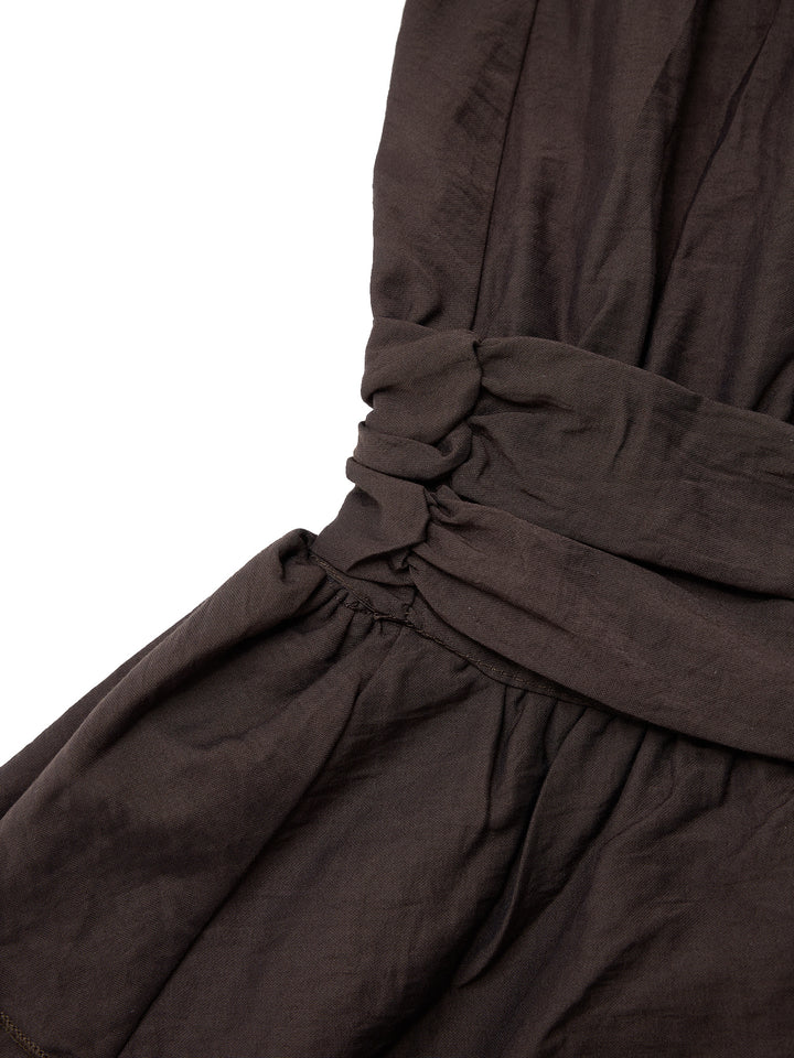 Casual Plain Layered Ruffle Ruched Halter Neck Mini Dresses