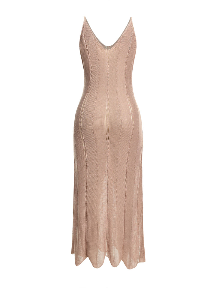 Boho Plain Crochet Hollow Out V neck Summer Cami Maxi Beach Dresses
