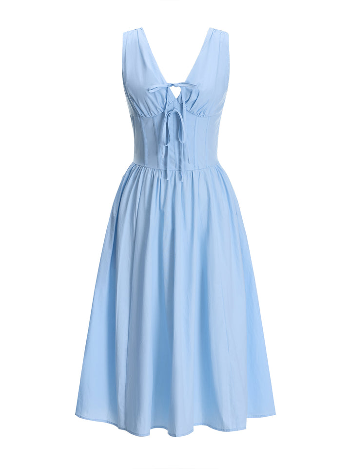 A Line Elegant Backless Tied Overlap Collar Women Dress