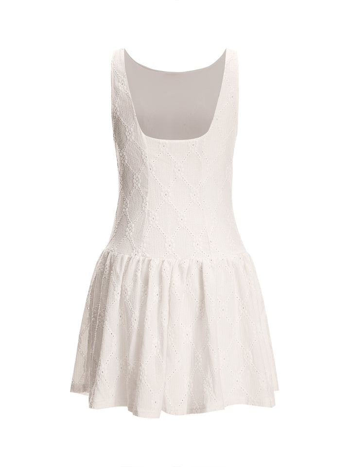 Eine Linie Casual Button Rüschenrunde runde Hals Mini Frauen Kleid