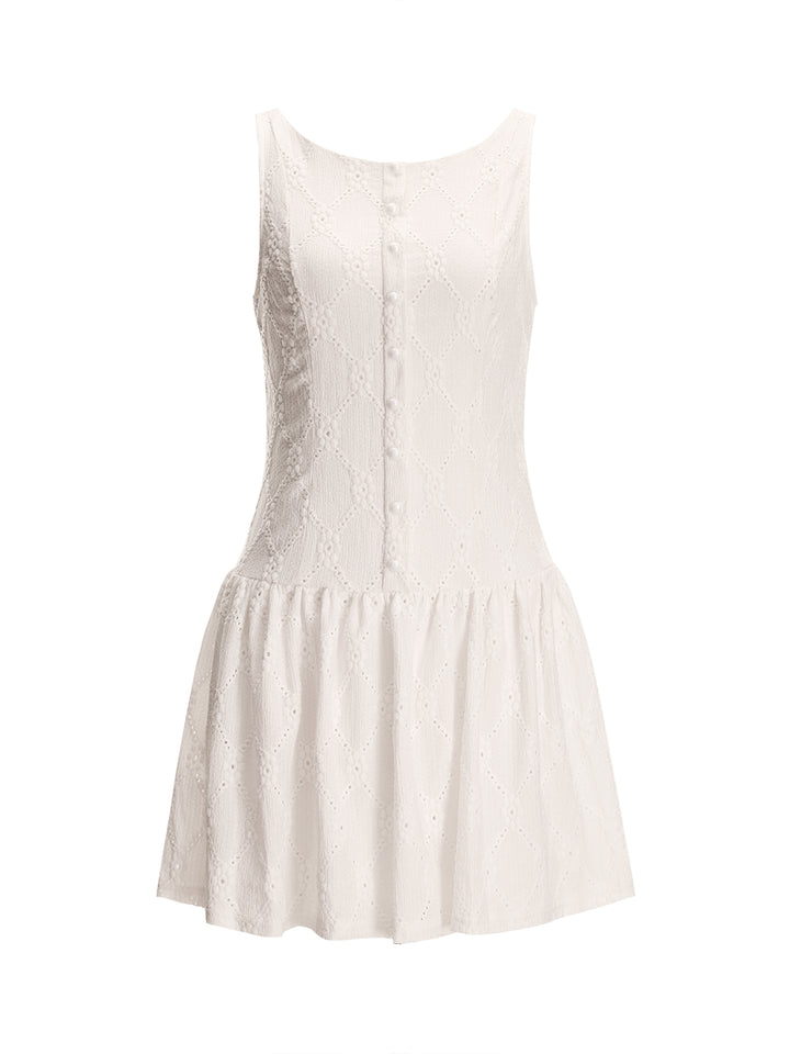 Eine Linie Casual Button Rüschenrunde runde Hals Mini Frauen Kleid