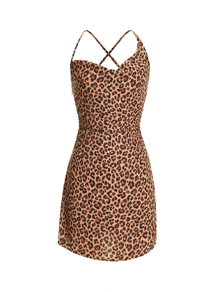 Boho All Over Print Cowl Neck Sleeveless A Line Mini Dresses
