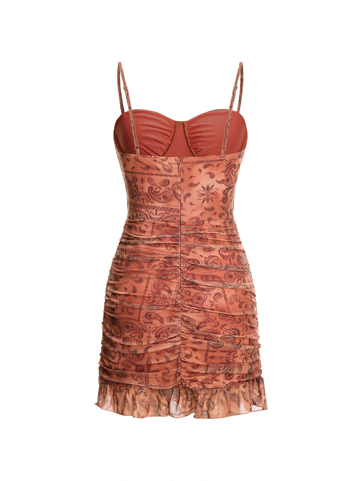 Boho All Over Print Sweetheart Sleeveless A Line Mini Dress