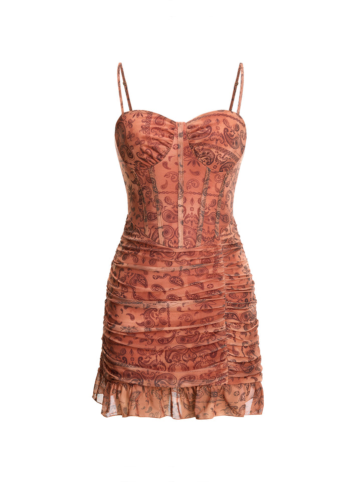 Boho All Over Print Sweetheart Sleeveless A Line Mini Dress