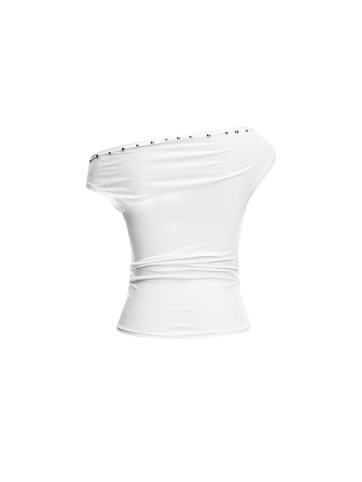 Lässige schlichte asymmetrische Hals ärmellose Frauen T-Shirt