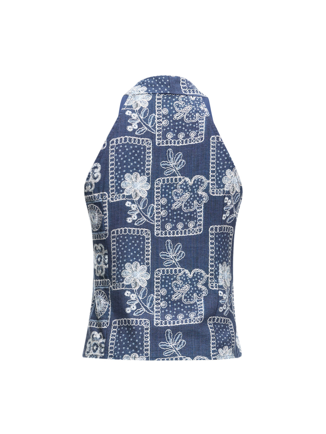 Boho Floral Patchwork Slit Twist Zipper V neck Sleeveless Tank Tops