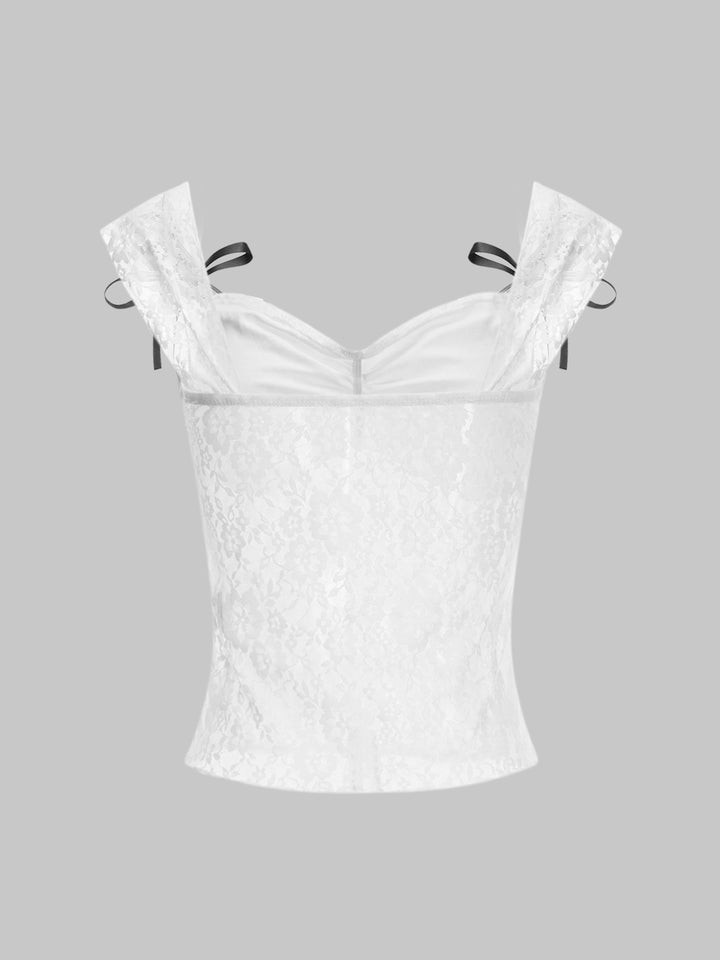 Tank Casual Lace Trim Ruched Sweetheart Women Tops