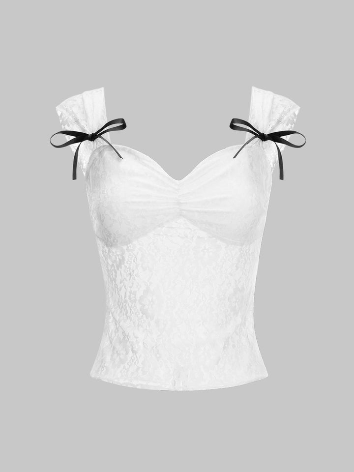 Tank Casual Lace Trim Ruched Sweetheart Women Tops