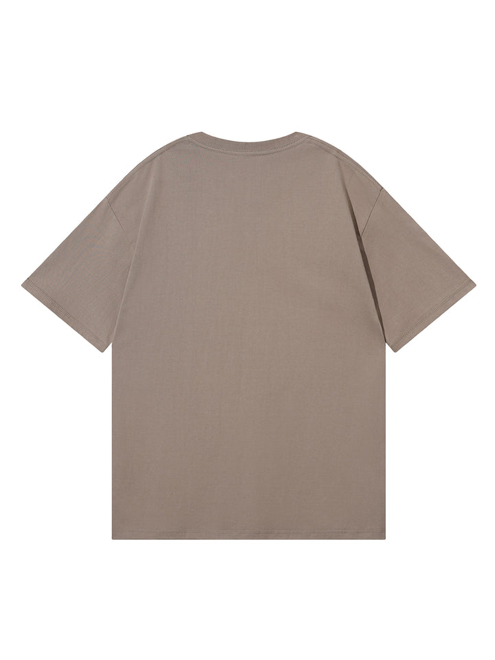 Casual Slogan/Butterfly/Cherry Bowling Graphics Printed Round Neck Short Sleeves Cotton Oversized Khaki T Shirt