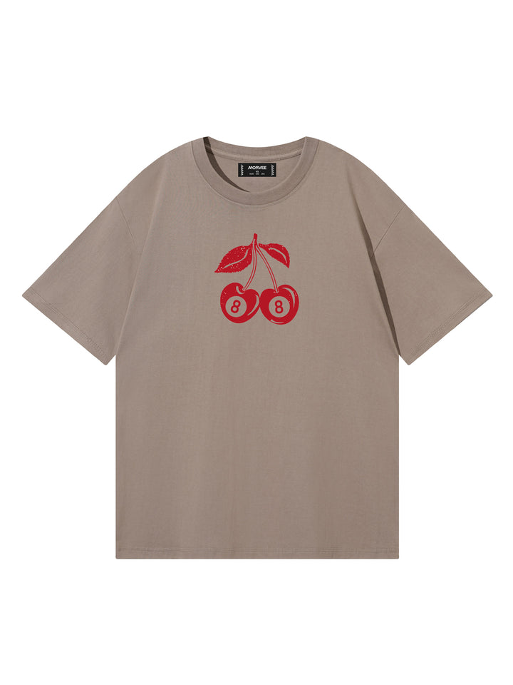 Casual Slogan/Butterfly/Cherry Bowling Graphics Printed Round Neck Short Sleeves Cotton Oversized Khaki T Shirt