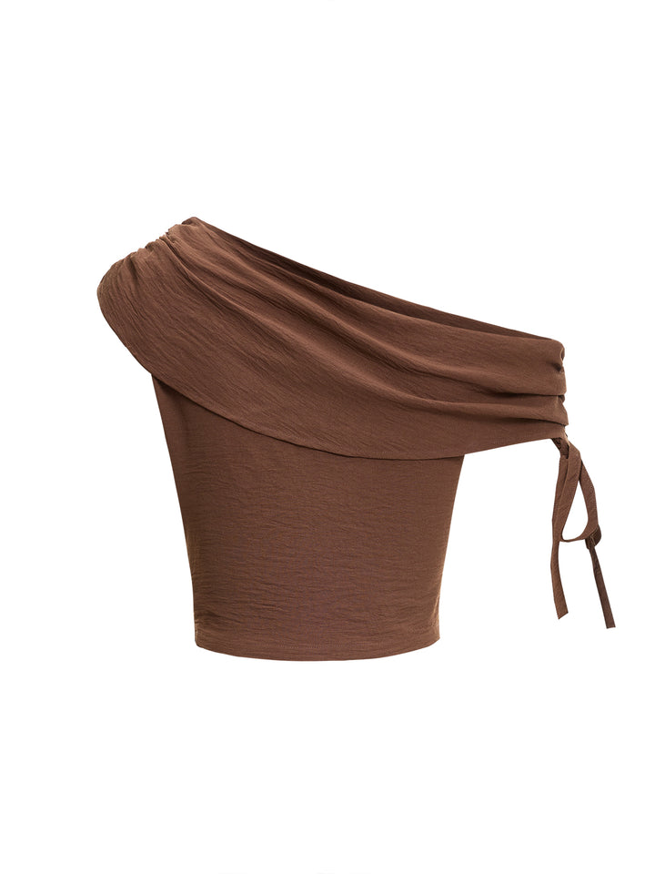 Boho asymmetrische schultergerüstete Blusen mit Kordelstringdesign