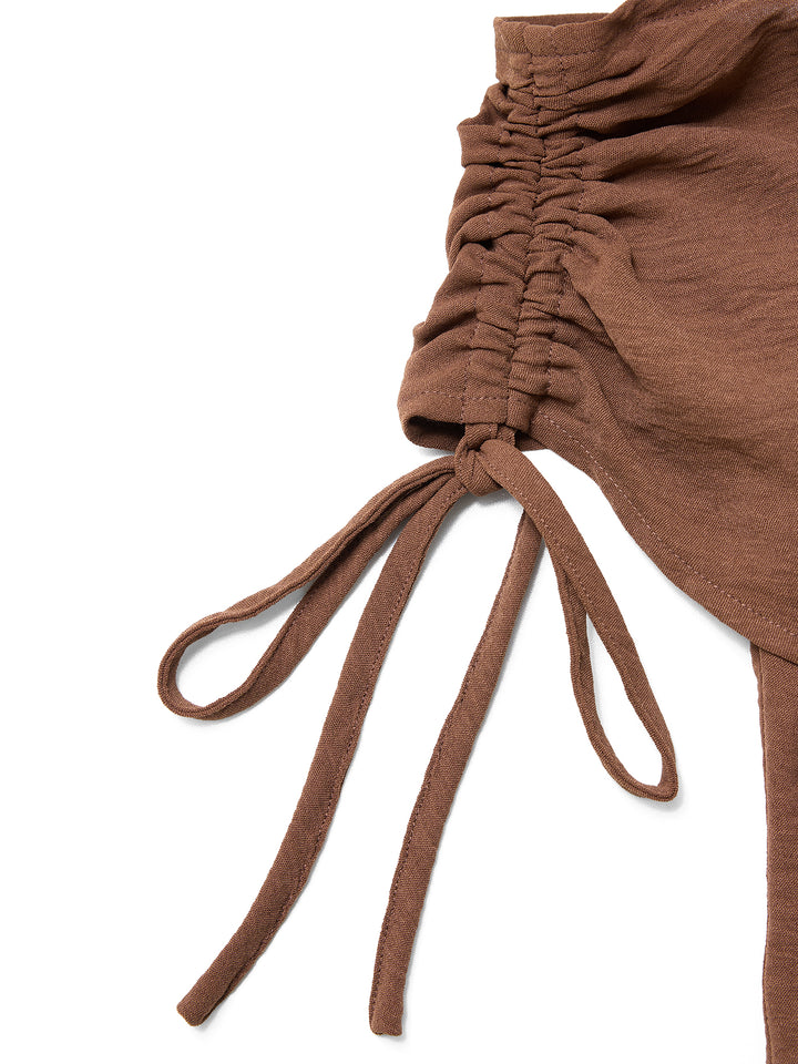 Boho asymmetrische schultergerüstete Blusen mit Kordelstringdesign