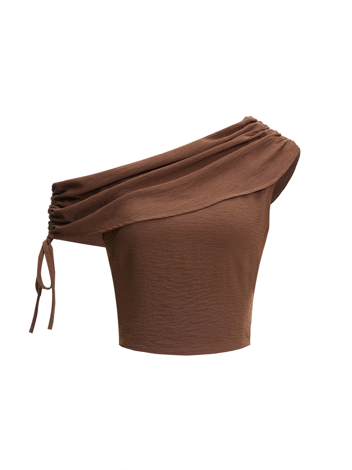 Boho asymmetrische schultergerüstete Blusen mit Kordelstringdesign