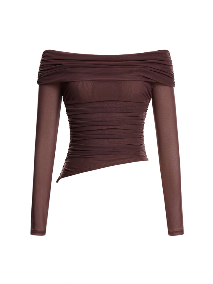Lässige einfache Faltenkragen dünne Langarmfrauen Frauen Tops