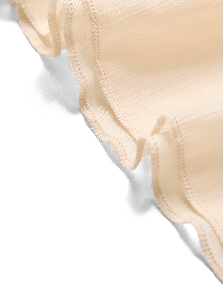 Chiffon Boho Plain Layered Ruffle High Neck Long Sleeve Blouse