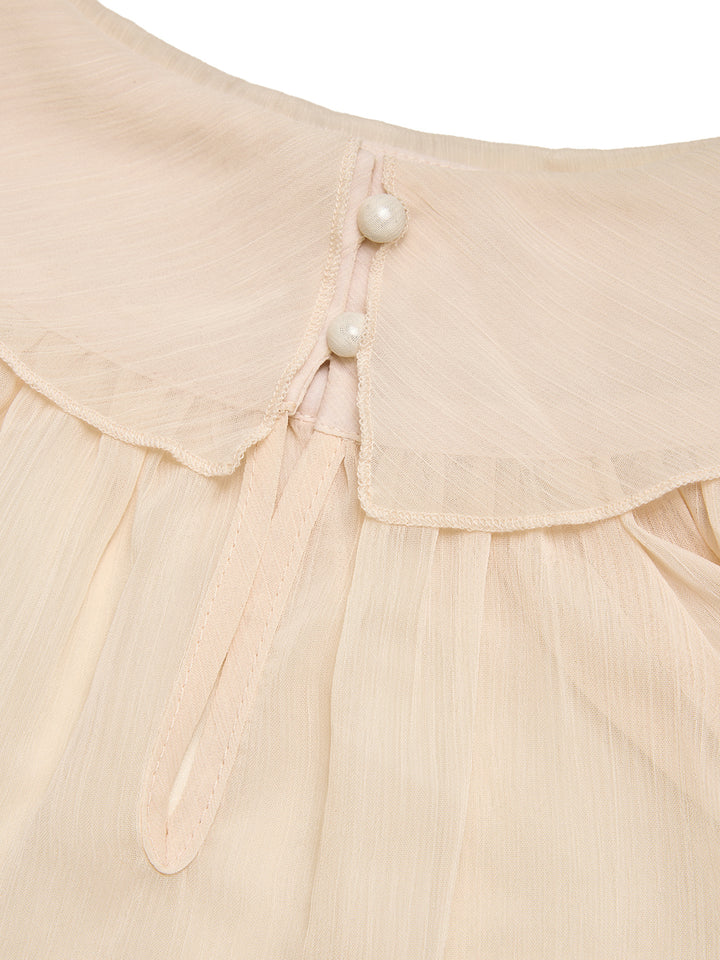Chiffon Boho Plain Layered Ruffle High Neck Long Sleeve Blouse