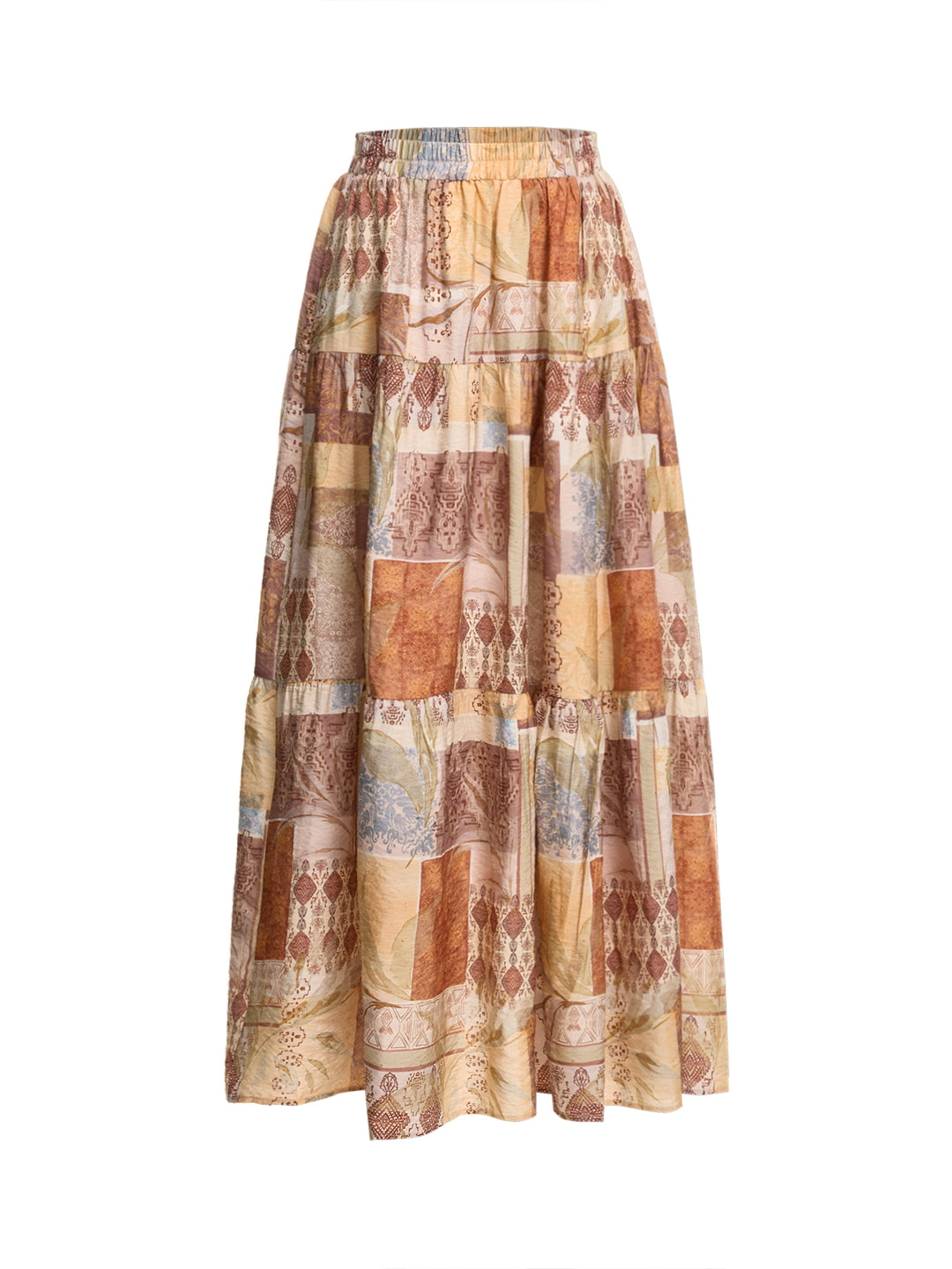 Boho Patchwork überall drucken eine Linie Rüschen Hem Midi Frauen Röcke