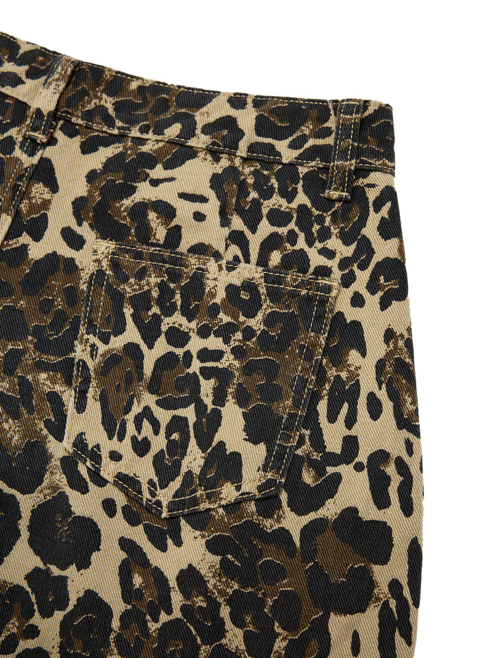 Baggy lässige Leopardendrucken lange Frauen Jeans