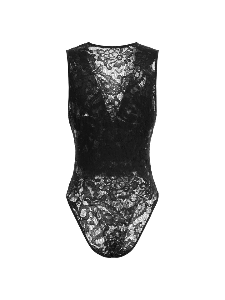 Bodysuit Elegant Floral Hollow Out Ruched V neck Women Jumpsuits & Bodysuits