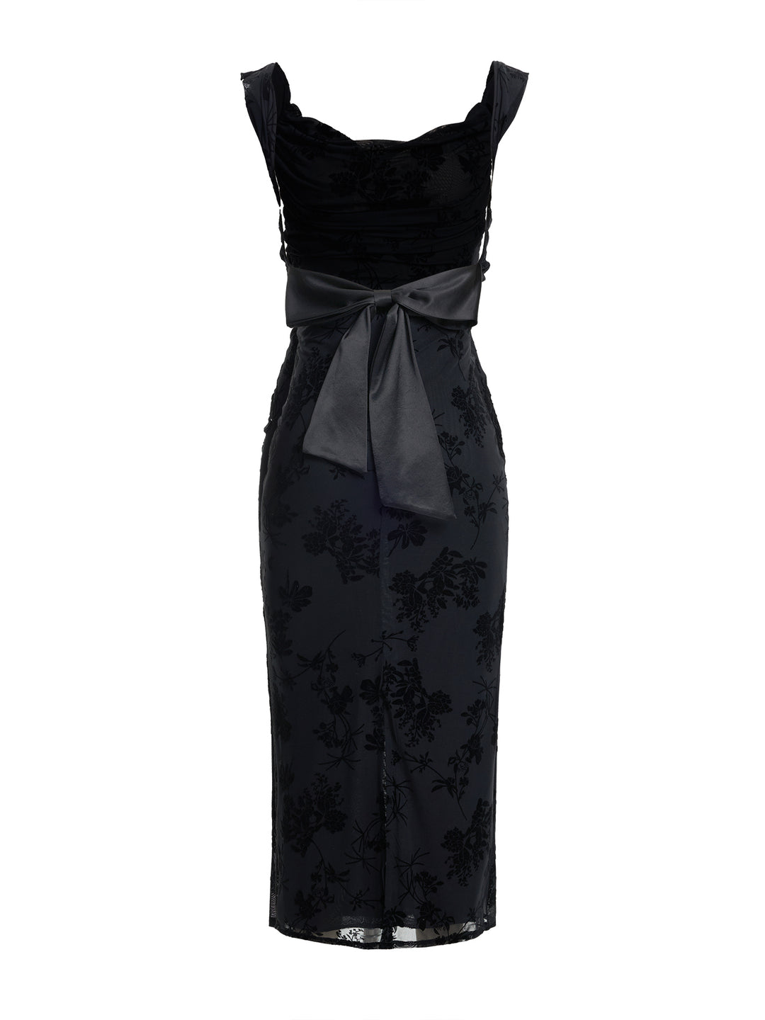Elegant Flocking Fabric Backless Back-Bow Cowl Neck Sleeveless Slit Midi Dresses