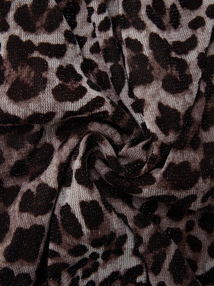 Sexy Elegant Glitter Leopard Print Back Ruched Belted Front V neck Halter Mermaid Maxi Dresses