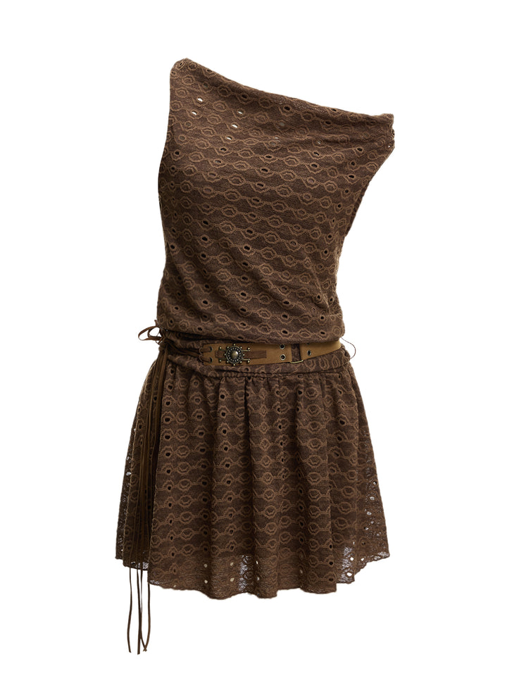 Boho Plain Plain Belted Draped Ruched Cowl Neck Sleeveless Mini A Line Dresses