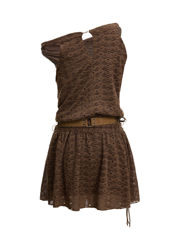 Boho Plain Plain Belted Draped Ruched Cowl Neck Sleeveless Mini A Line Dresses