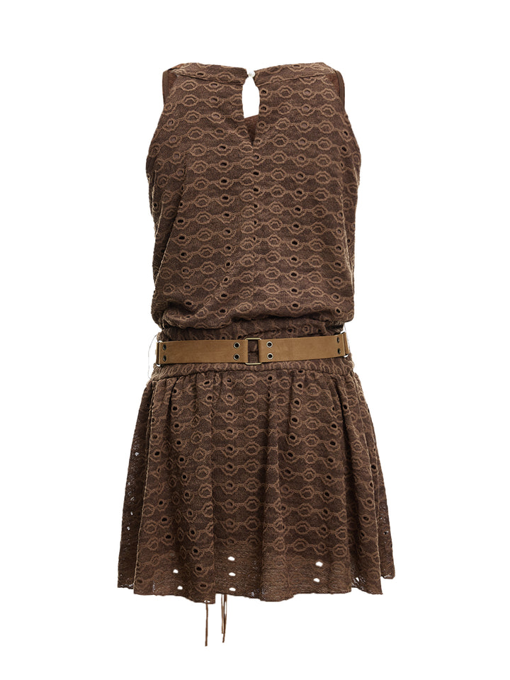 Boho Plain Plain Belted Draped Ruched Cowl Neck Sleeveless Mini A Line Dresses