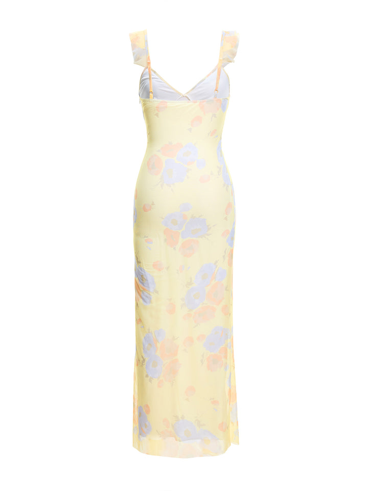 V neck Boho Sleeveless Flared Midi Dresses