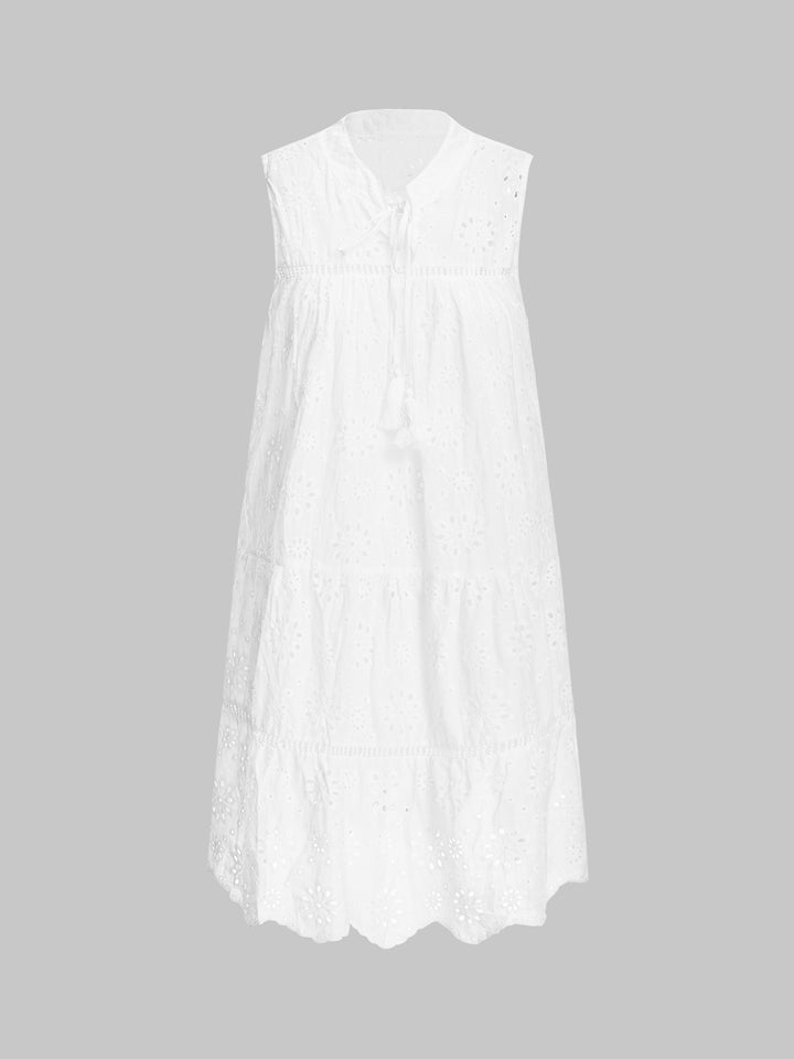 Eine Linie Boho Blumen Schnürung Quasten Schlüssellochausschnitt Voller Abdeckung Frauen Kleid