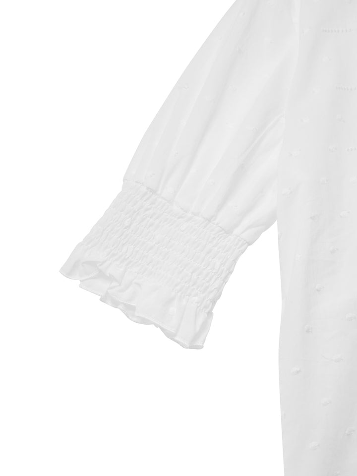 Half Placket Boho Floral Hollow Out Notched Neck Puff Sleeve Regular Women Blouses