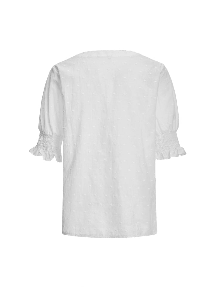 Half Placket Boho Floral Hollow Out Notched Neck Puff Sleeve Regular Women Blouses