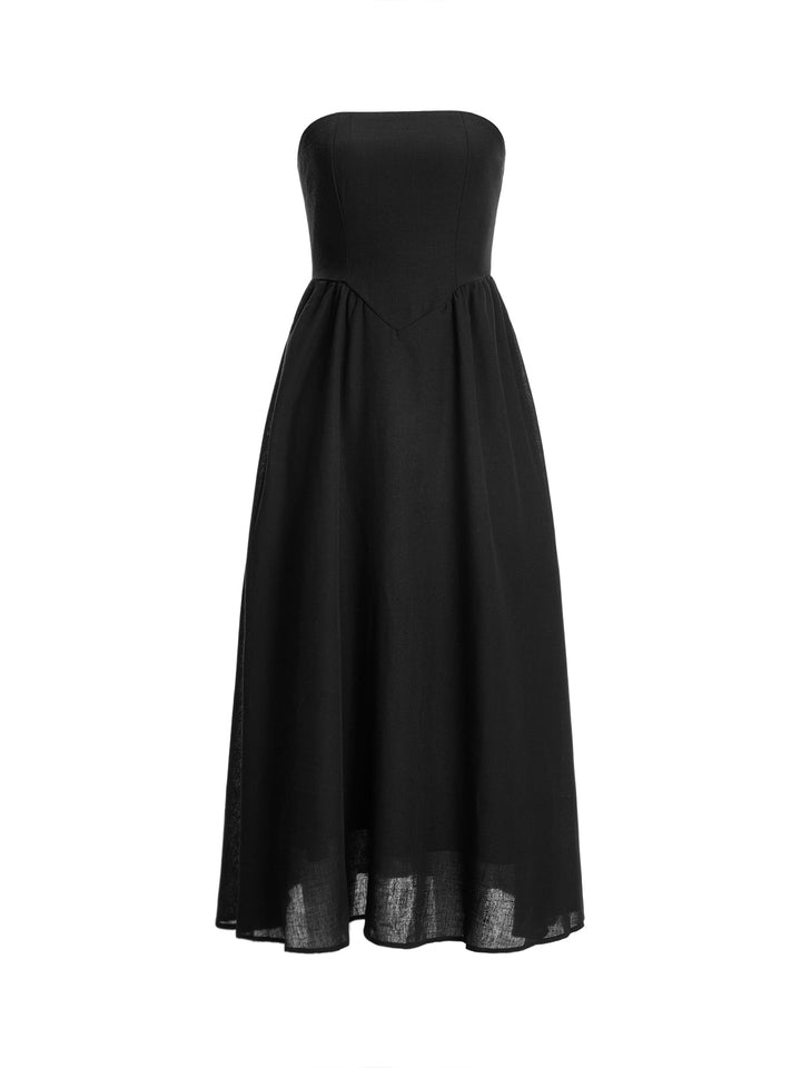 Bandeau Boho Pocket Long Damen Kleid