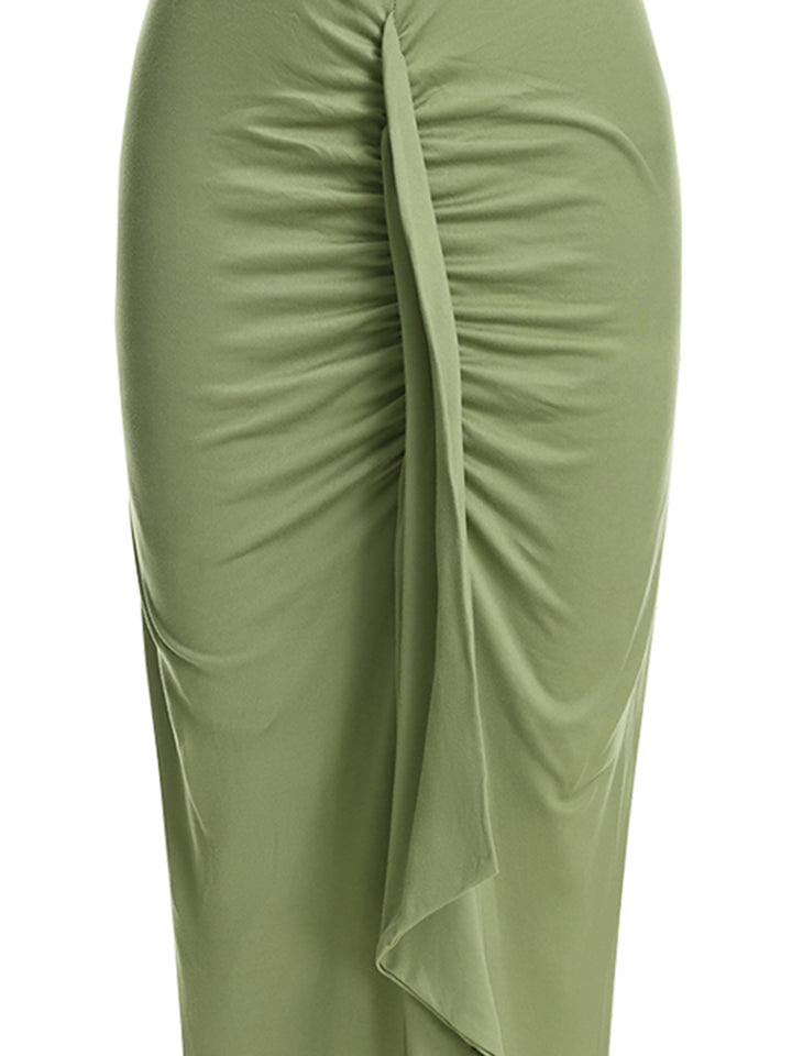 Gerade elegante Schnitt -Twist -N -Hals -Maxikorin -Frauen Kleid