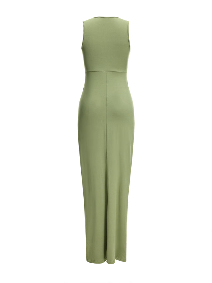 Gerade elegante Schnitt -Twist -N -Hals -Maxikorin -Frauen Kleid
