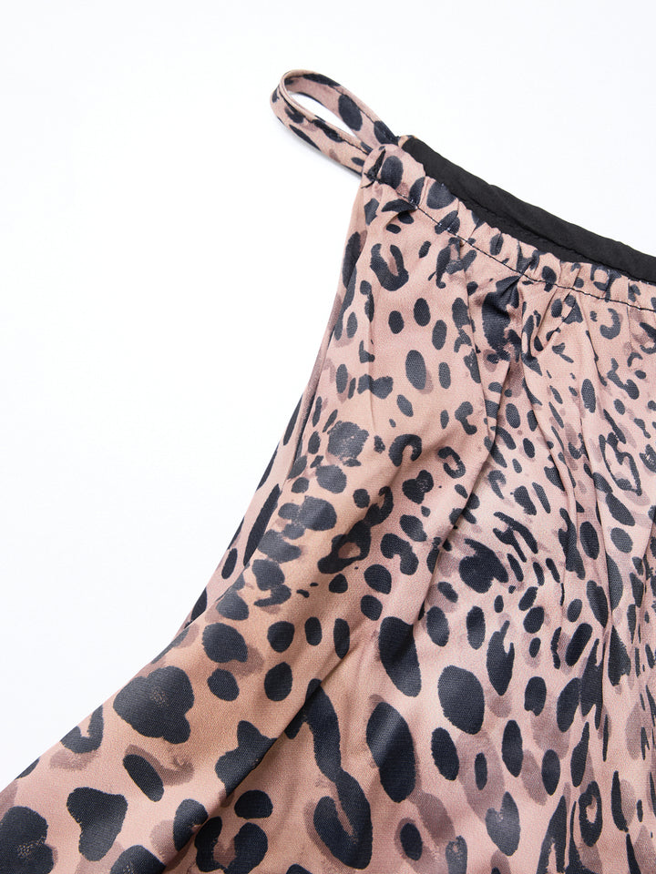 Leopard Print Halter Sleeveless A Line Mini Dress
