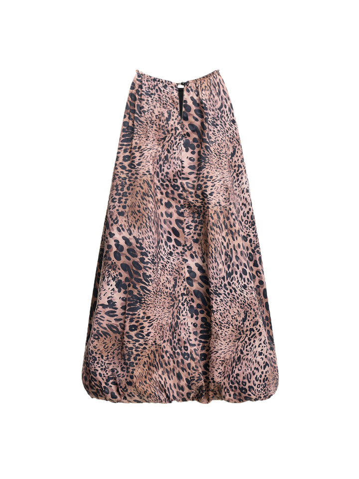Leopard Print Halter Sleeveless A Line Mini Dress