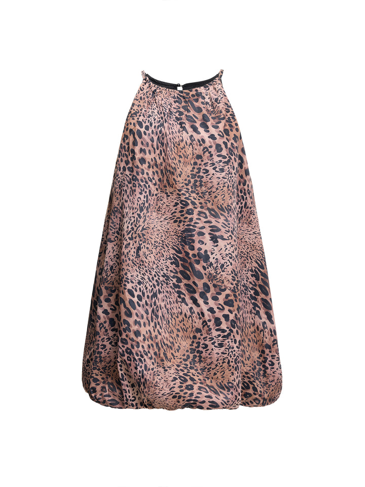 Leopard Print Halter Sleeveless A Line Mini Dress