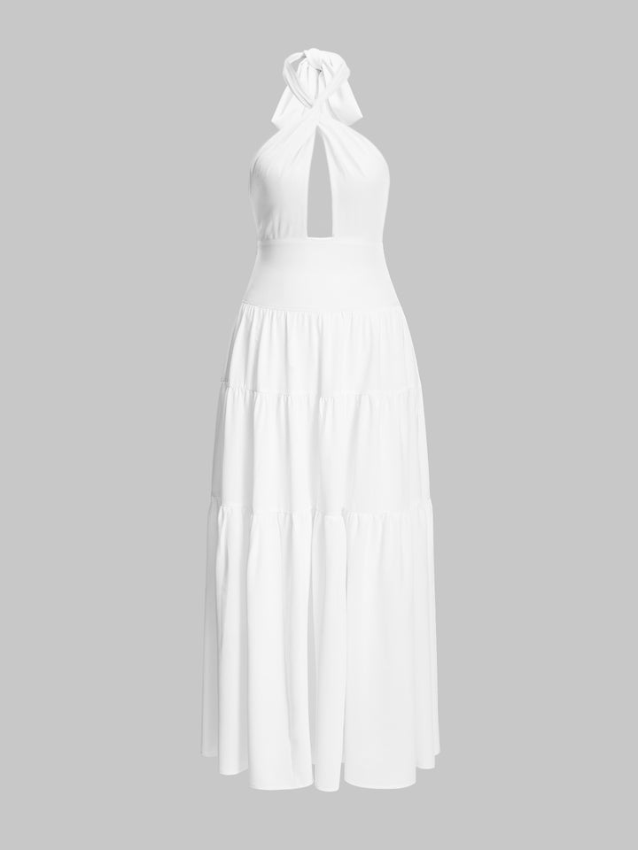 Boho Plain Halter Regular High Waist Sleeveless Women Dress