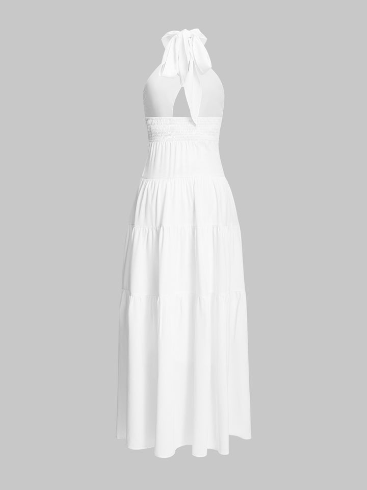 Boho Plain Halter Regular High Waist Sleeveless Women Dress