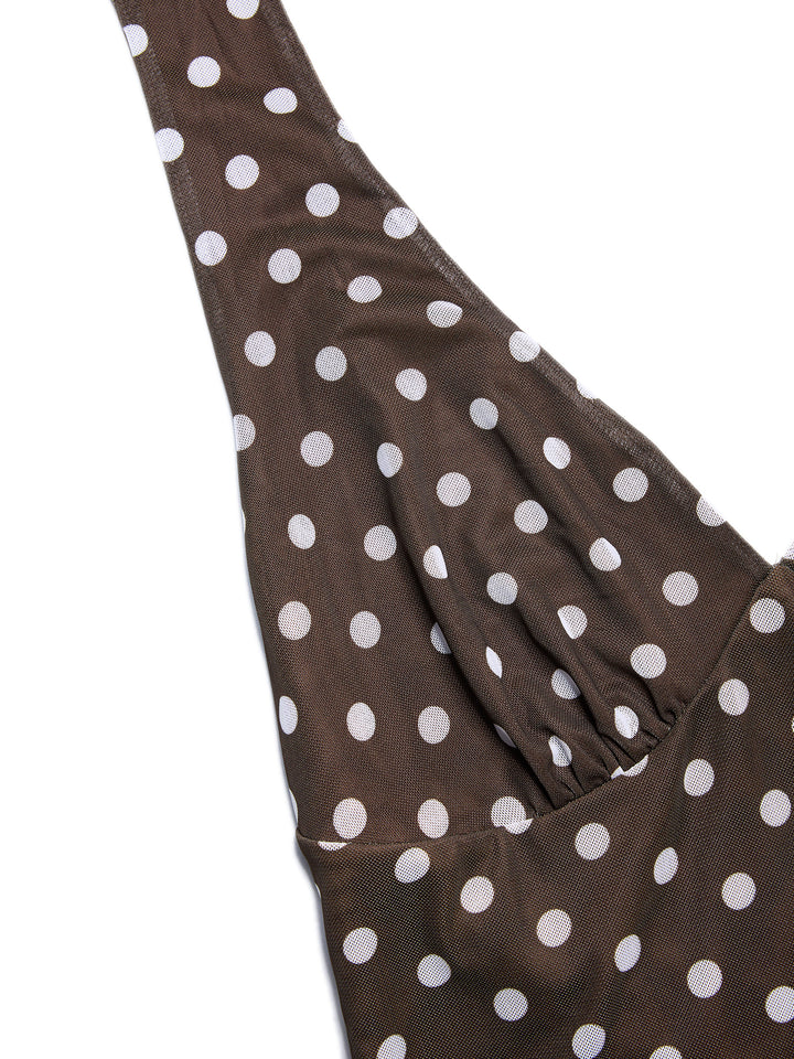 Mesh Elegant Polka Dot Backless Bow Ruffle Tied A Line Mini Dress